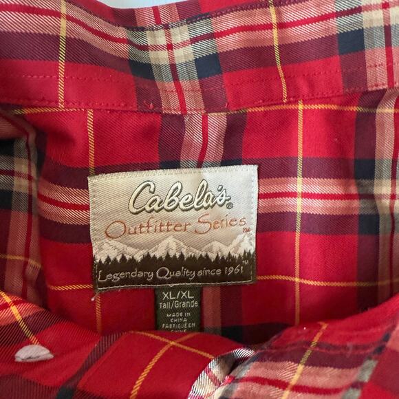 Cabela's Outfitter Series Men's Red Plaid 100% Cotton Long Sleeve XL Tall Shirt - Picture 7 of 7
